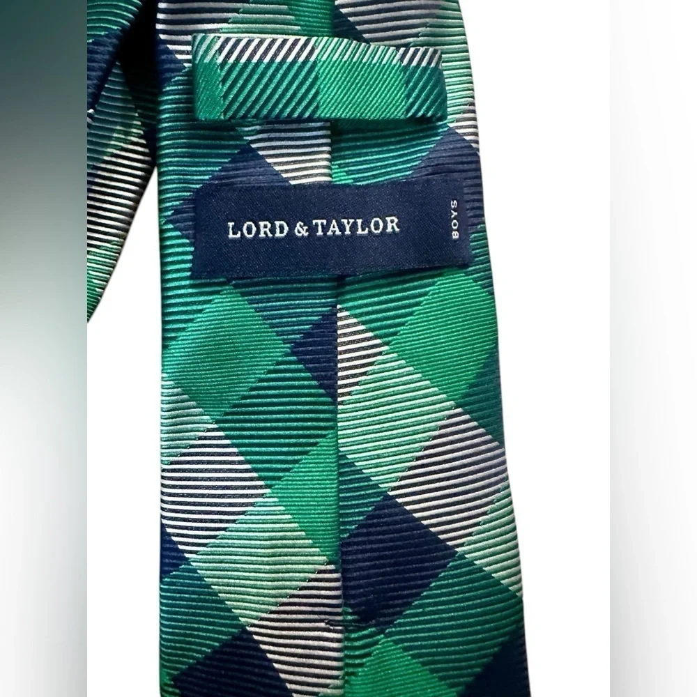 Lord & Taylor Boys Silk Neck Tie - Green and Blue Plaid